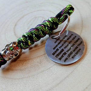 Skull & Strength Keyring – Paracord Fob with Skull Bead and Inspirational Quote