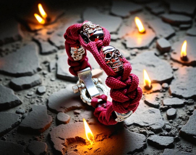 Skull Adjustable Paracord Bracelet With Keyring, Fit 7-8 inch Wrist