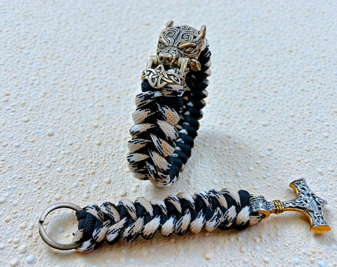 Paracord Bracelet & Keyring “Odin’s Wolfguard Set” Viking Gift Set