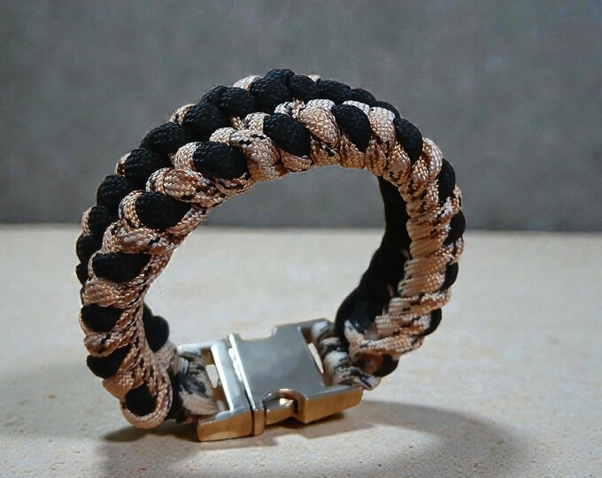 Handmade Paracord Bracelet: Black, Bronze Camo, Stainless Steel Clasp