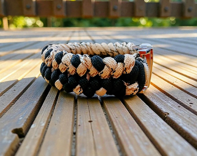 Handmade Paracord Bracelet: Black, Bronze Camo, Stainless Steel Clasp