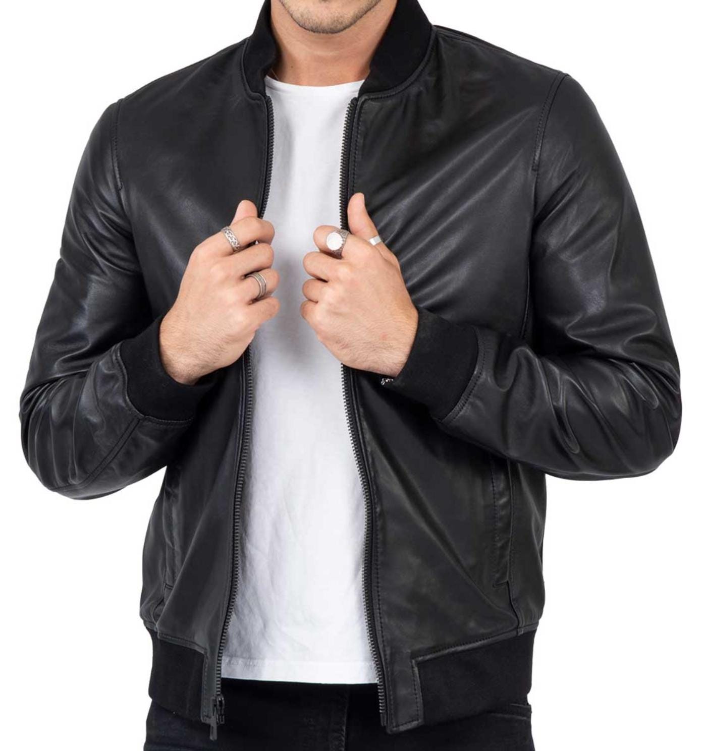 real leather bomber jacket 2XL ペレペレ系　黒 Lamb Real Leather Black Bomber Jacket for Men - Etsy