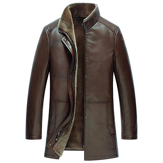 Men’s Warm Vintage Leather Shearling Coat – Handmade Winter Outerwear