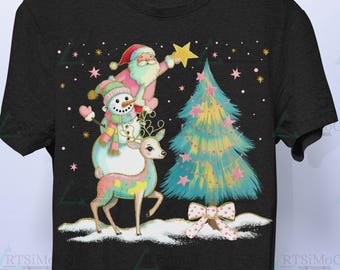 PNG navideño divertido: Papá Noel, muñeco de nieve y reno (descarga digital)