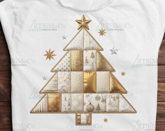 Árbol de Navidad de patchwork de lujo PNG: Decoración navideña elegante (Descarga digital)