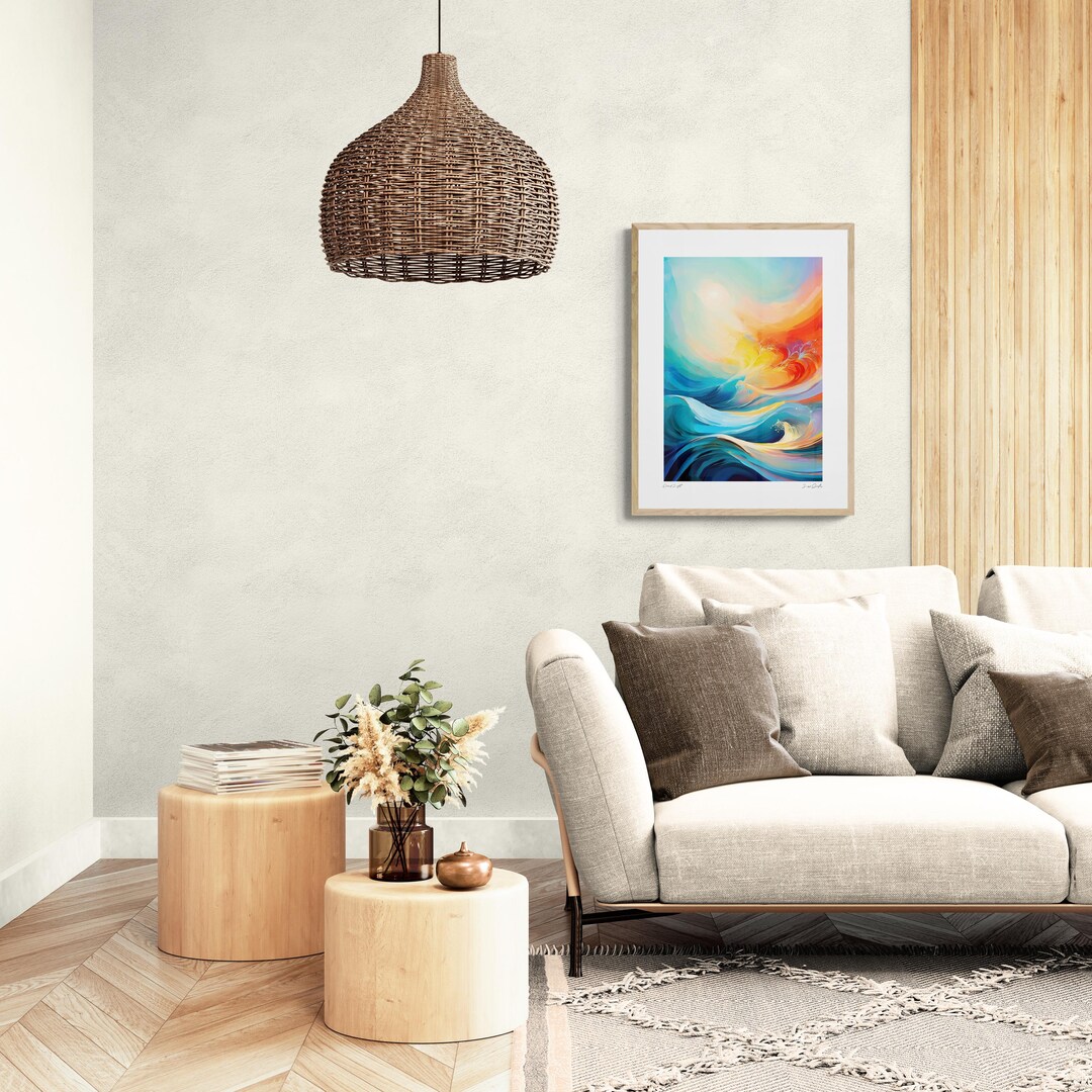 Abstract Ocean Wave Print – Blue Teal Gold Coastal Wall Art (digital ...