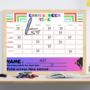 Good Behavior Reward Chart – Screen Time Management – Editable Points System for Kids