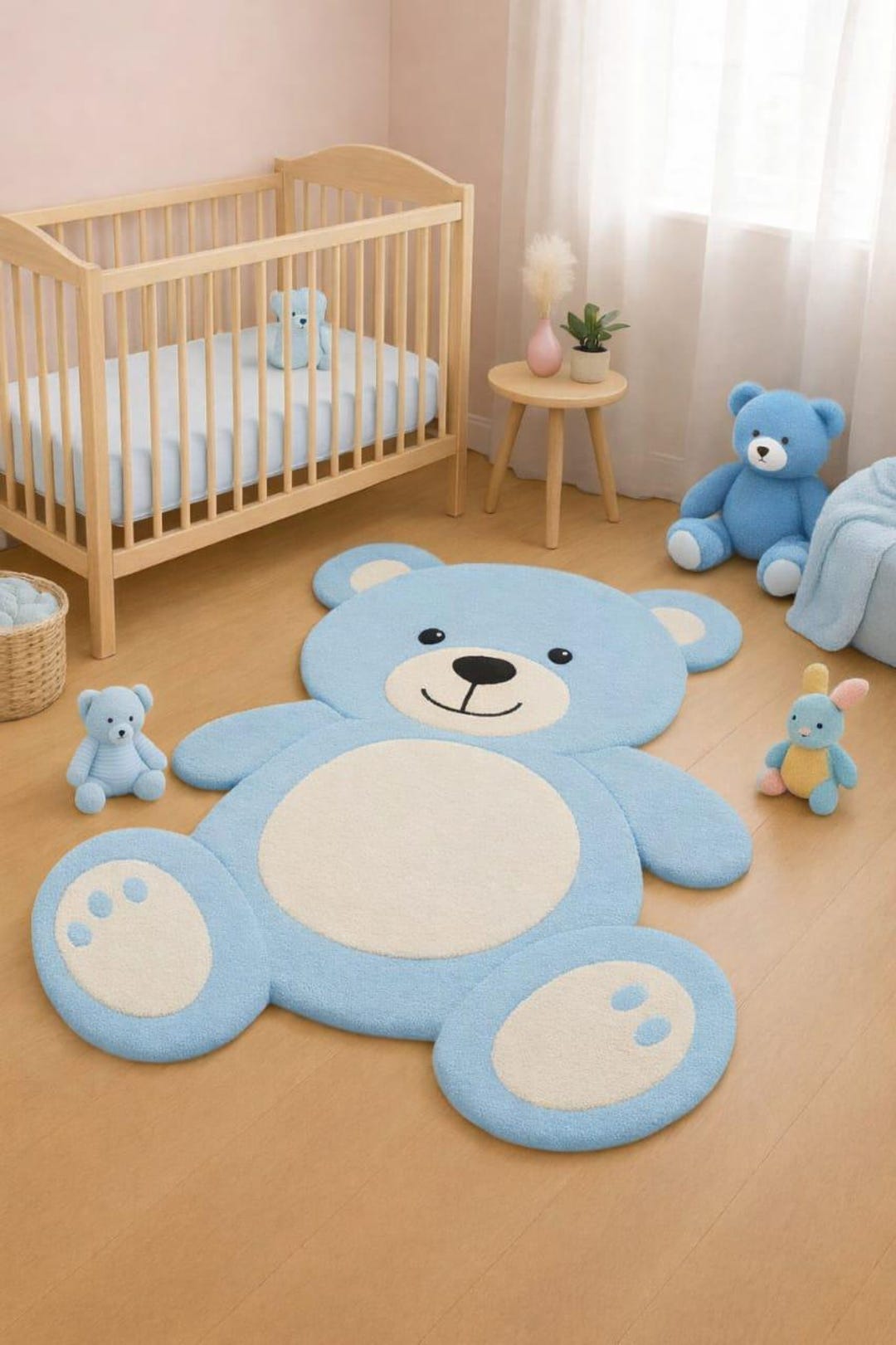 Blue Teddy Bear Kids Rug – Plush Nursery Playroom Carpet - Etsy
