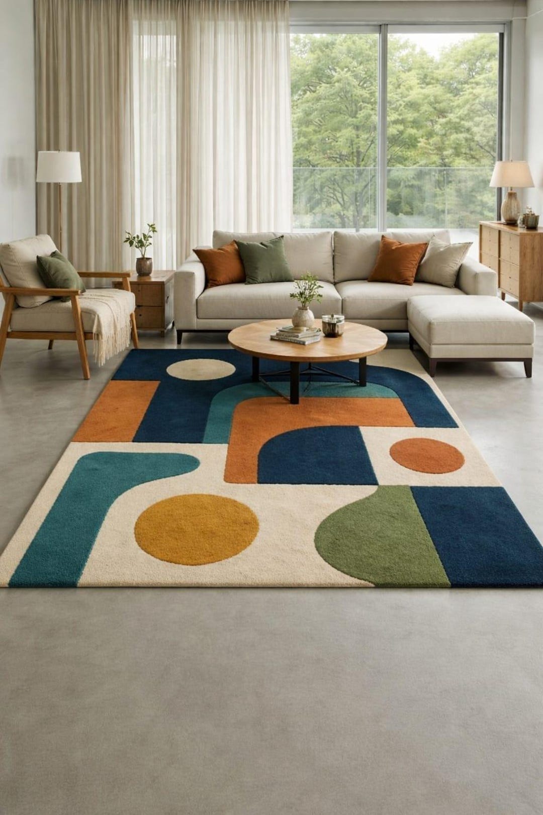 Modern Cozy Living Room With Geometric Area Rug - Etsy