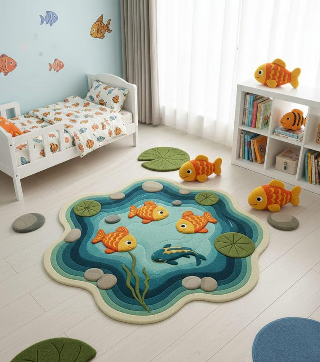 Hand-tufted Wool Kids Rug | 3D Fish Pond Nursery Play Mat - Etsy