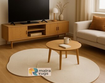 Hand Tufted Wool Area Rug , Irregular White High Low Pile 8x10 rug