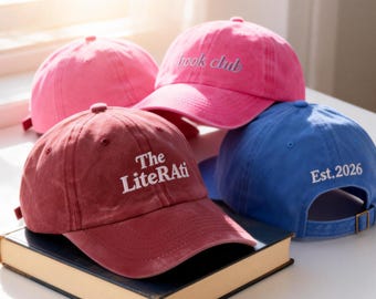 Embroidered Book Club Hat – “The LiteRAti” Bookish Cap, Book Lover Gift