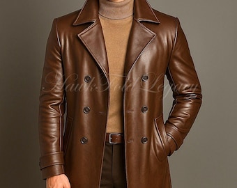 Gabardina larga de cuero marrón para hombre, estilo gótico, victoriano, steampunk, para cosplay de invierno, ropa de calle