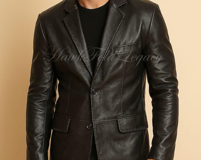 Featured listing image: Men's Black Leather Blazer: Slim Fit, Medieval Style