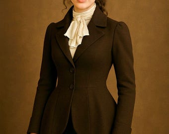 Victorian Women Wool Tailcoat Jacket, Vintage Gothic Steampunk Frock Coat, Edwardian Historical Blazer