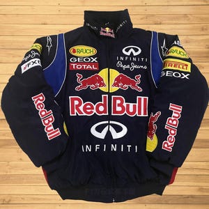 Vintage F1 Red Bull Racing Jacket: Embroidered Cotton Padded Bomber