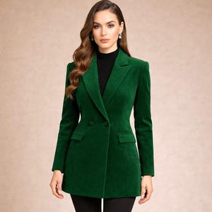 Damen Grün Smaragd Wolle Blazer Mantel, viktorianische Steampunk Zweireihige maßgeschneiderte lange Jacke für Partys Oberbekleidung
