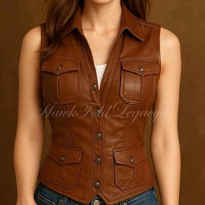 Brown Leather Cowgirl Vest: Vintage Western Biker Style