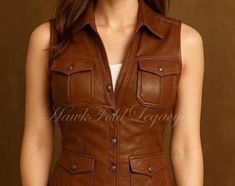 Gilet de cow-girl en cuir marron : style motard western vintage