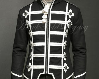 Black Parade Military Gothic Drummer Steampunk Rock Victorian Jacket, Fitted Cosplay Costume Coat