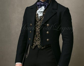 Victoriaanse zwarte wollen regenjas herenjas, vintage gothic steampunk heren geklede jas