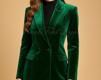 Blazer de terciopelo verde esmeralda para mujer, chaqueta larga cruzada estilo steampunk victoriano.