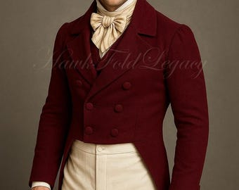 Men’s Victorian Wool Regency Tailcoat, Vintage Gothic Steampunk Frock Coat, 19th Century Historical Overcoat
