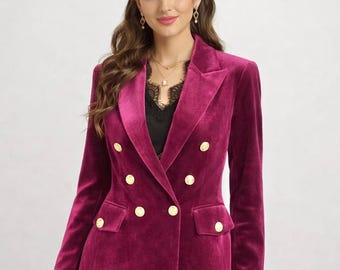 Women's Victorian Velvet Blazer Coat, Vintage Double Breasted Fashion Jacket, Tailored Coat, Formal Outerwear