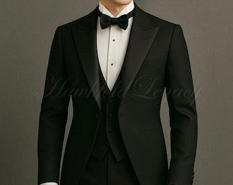 Men's Black Perry Ellis Tuxedo Jacket - Wool With Satin Peak Lapels For Wedding Or Prom 4 thumbnail image