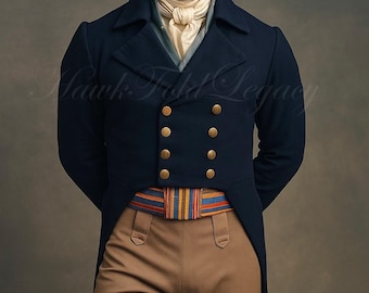 Men’s Victorian Blue Wool Regency Tailcoat Jacket, Vintage Gothic Steampunk Style Gentleman Frock Coat
