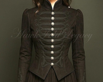 Gothic Steampunk Military Black Jacket Coat, Victorian Outerwear Dark Academia Fashion, Halloween Cosplay Costume