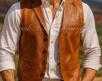 Handmade Tan Brown Leather Cowboy Vest: Western Ranchwear