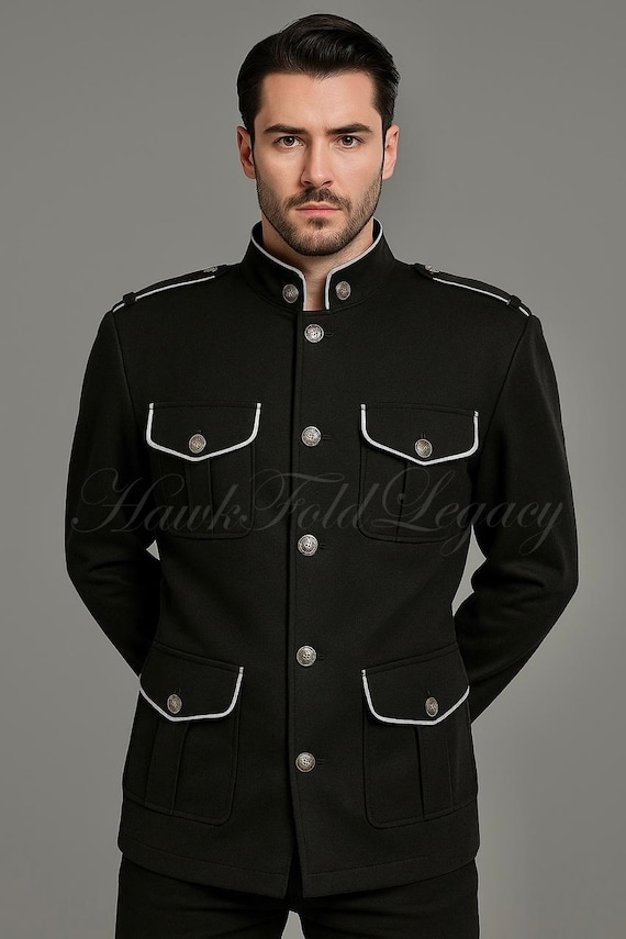 Men's Black Gothic Military Parade Jacket, Steampunk Victorian