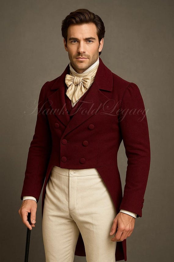 Men’s Victorian Wool Regency Tailcoat, Vintage Gothic Steampunk Frock Coat, 19th Century Historical Overcoat