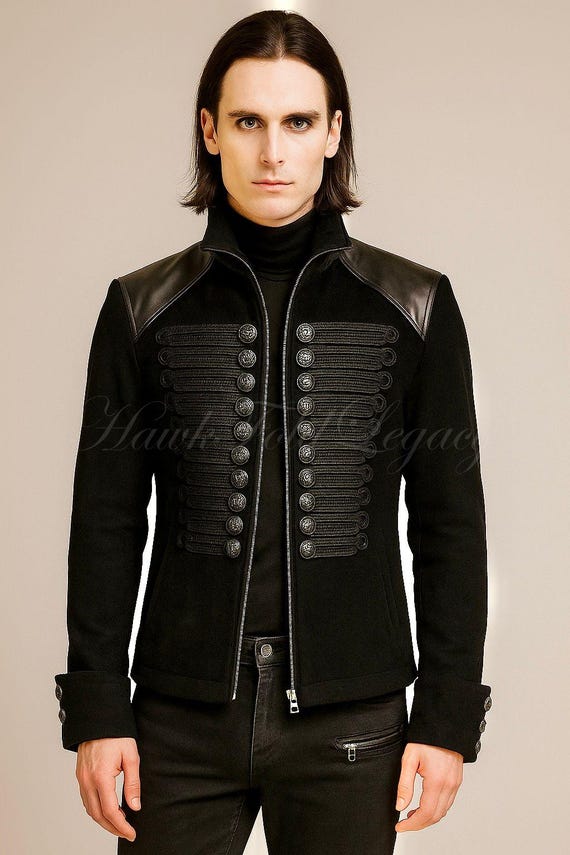 Black Military Gothic Steampunk Jacket for Men, Handmade Victorian Vintage Uniform Jacket