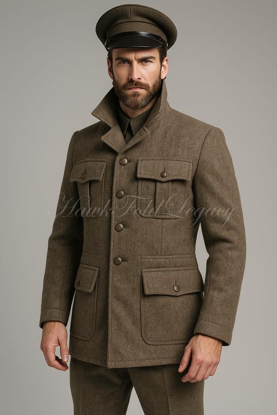 Men’s Swedish Army Military Wool Jacket Coat, 1940's Solider Officer Uniform IOuterwear