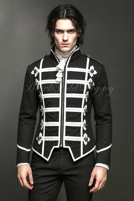 Black Parade Military Gothic Drummer Steampunk Rock Victorian Jacket, Fitted Cosplay Costume Coat
