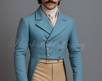 Victorian Wool Regency Tailcoat For Men, Vintage Steampunk Frock Coat 19th Century Historical Cosplay
