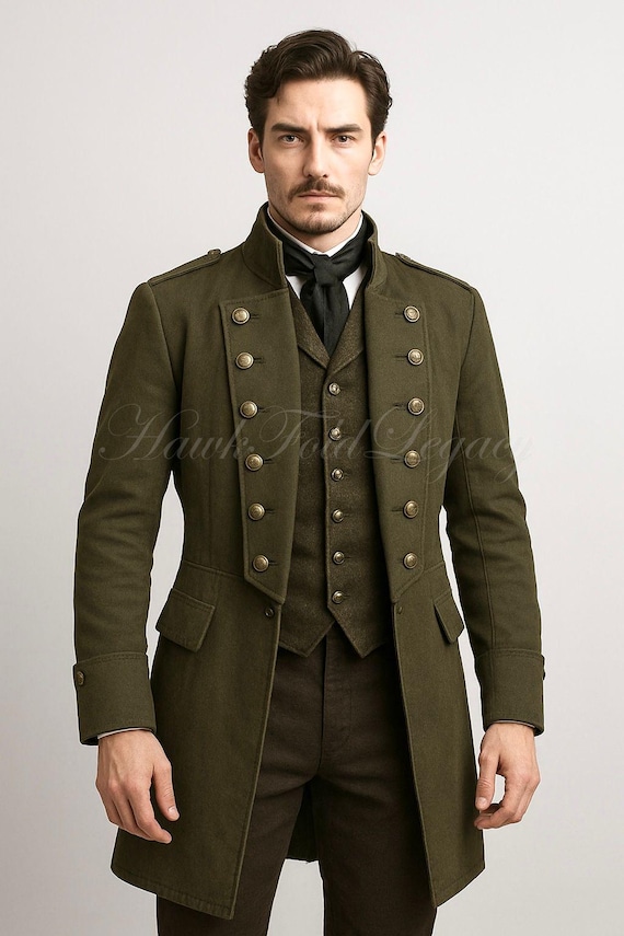 Men’s Military Steampunk Tailcoat Jacket, Victorian Gothic Cosplay Overcoat, Vintage Regency Frock Coat