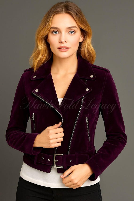 Women's Gothic Moto Biker Purple Velvet Jacket Coat, Punk Rock Goth Dark Fashion