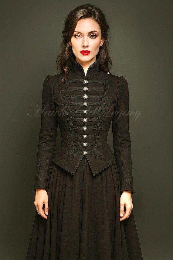 Gothic Steampunk Military Black Jacket Coat, Victorian Outerwear Dark Academia Fashion, Halloween Cosplay Costume
