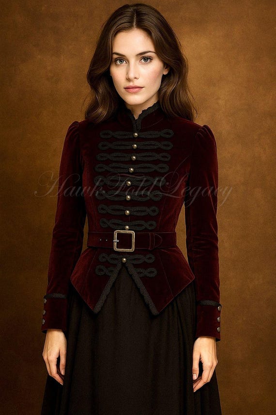 Women’s Military Victorian Steampunk Velvet Tailcoat Jacket, Vintage Gothic Style Renaissance Costume Outerwear