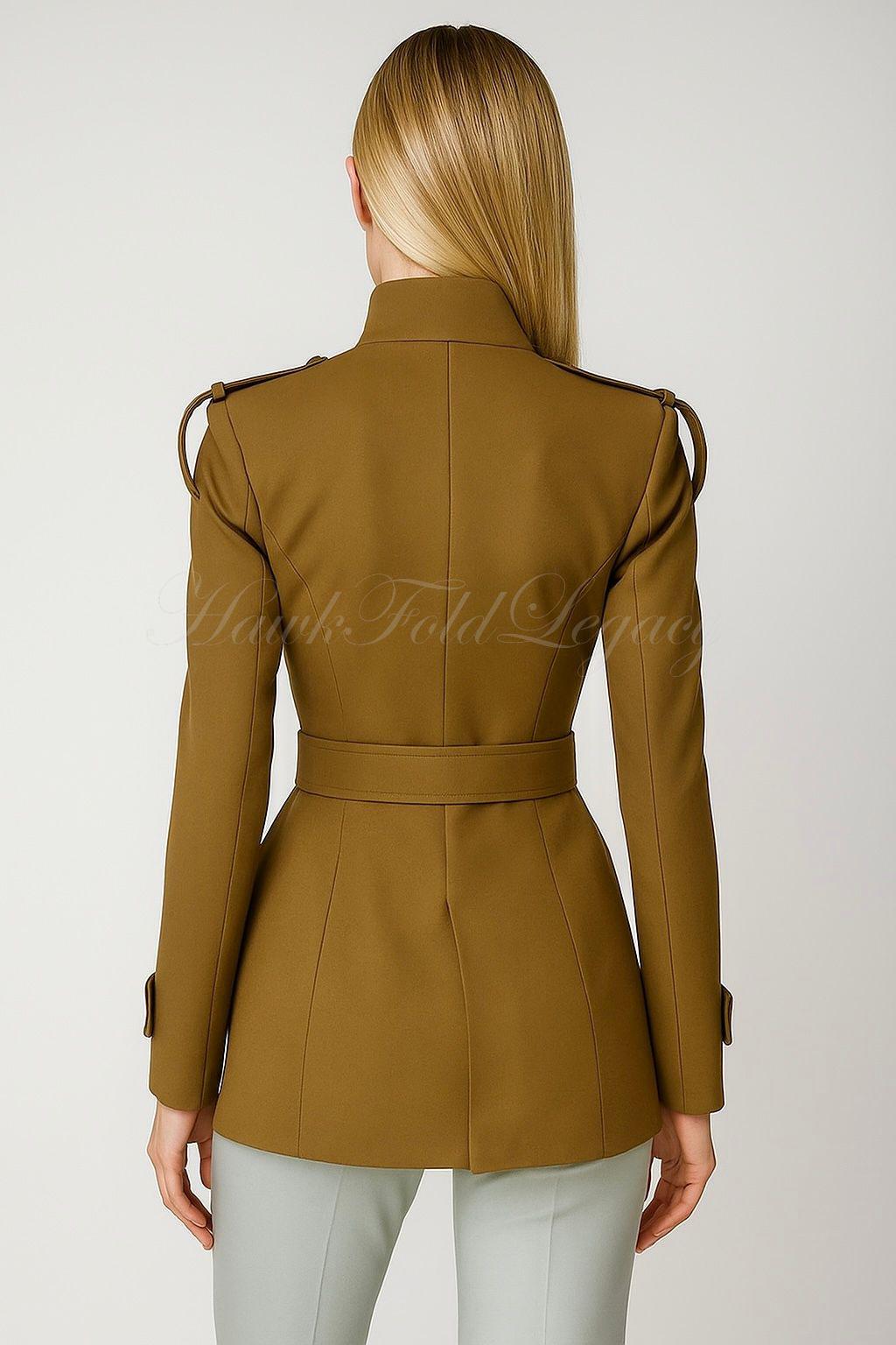 Women's Military Army Wool Coat | Vintage Tailored Khaki Jacket