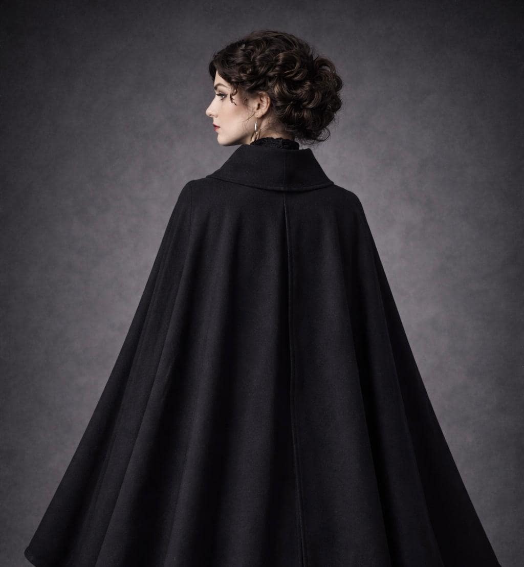 Women's Victorian Gothic Wool Cloak Cape, Vintage Steampunk