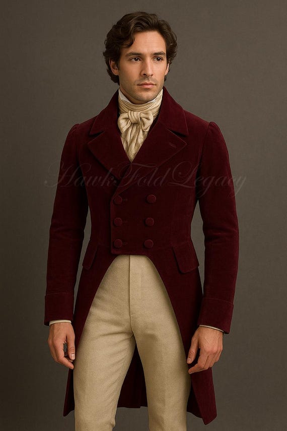 Men’s Victorian Velvet Regency Tailcoat, Vintage Steampunk Frock Coat, 19th Century Historical Cosplay