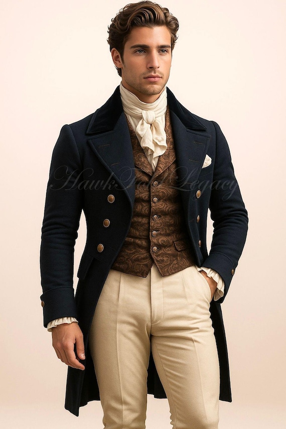Men’s Victorian Wool Regency Tailcoat, Vintage Gothic Steampunk Gentleman Frock Coat, 19th Century Cosplay