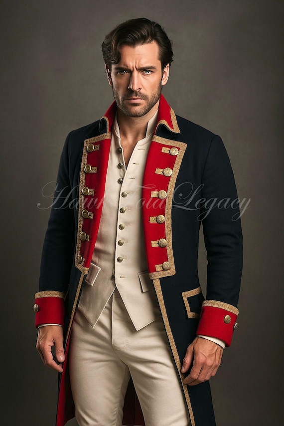 Men’s Victorian Military Regency Tailcoat, Gothic Style Steampunk Jacket, Historical Cosplay