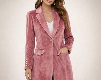 Women's Victorian Pink Velvet Coat, Vintage Winter Fashion Long Jacket, Elegant Tailored Coat