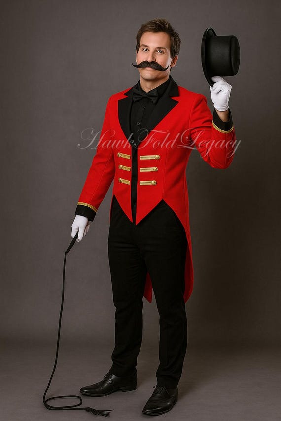 Red Wool Ringmaster Tailcoat: Victorian Circus Showman Costume
