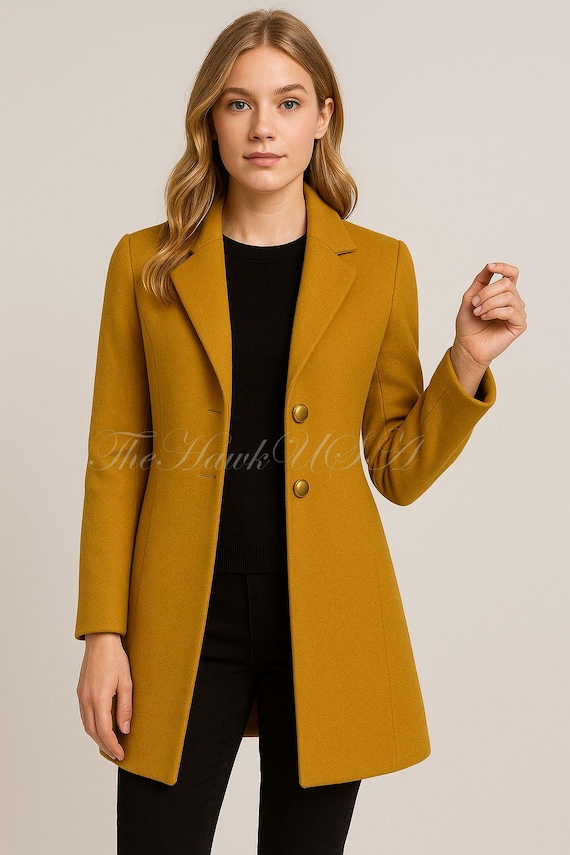 Women’s Wool Trench Coat | Double-Breasted Winter Overcoat Long Jacket | Tailored Outerwear For Her